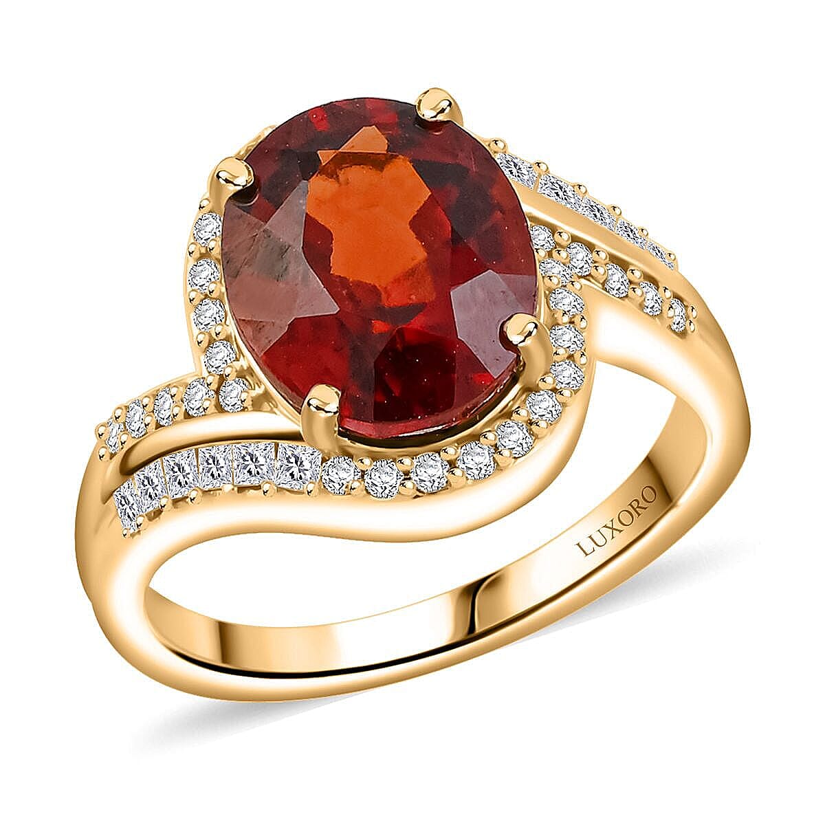 Luxoro AAA Ceylon Honey Garnet and G-H I2 Diamond 5.25 ctw Ring in 10K Yellow Gold (Size 7.0) 4.38 g Grams image number 0