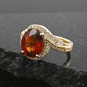 Luxoro AAA Ceylon Honey Garnet and G-H I2 Diamond 5.25 ctw Ring in 10K Yellow Gold (Size 7.0) 4.38 Grams