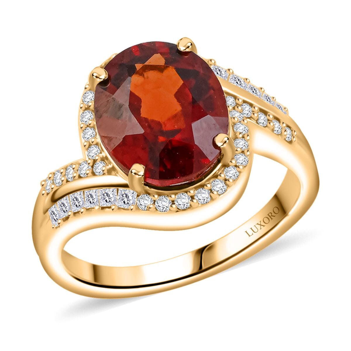 Certified & Appraised Luxoro AAA Sri Lankan Honey Garnet and G-H I2 Diamond 5.25 ctw Ring in 10K Yellow Gold (Size 8.0) 4.38 g Grams image number 0