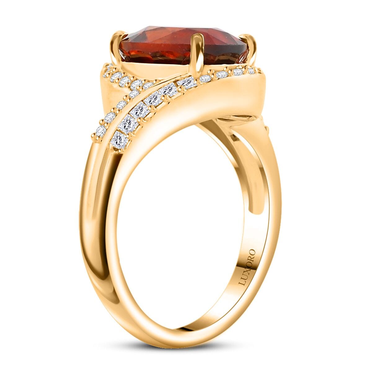 Certified & Appraised Luxoro AAA Sri Lankan Honey Garnet and G-H I2 Diamond 5.25 ctw Ring in 10K Yellow Gold (Size 8.0) 4.38 g Grams image number 3