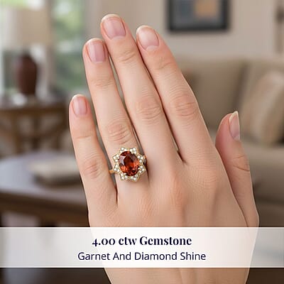 Luxoro AAA Ceylon Honey Garnet, Diamond Ring in 10K Yellow Gold 4.00 ctw (Size 12.0)