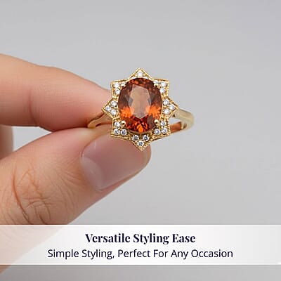 Luxoro AAA Ceylon Honey Garnet, Diamond Ring in 10K Yellow Gold 4.00 ctw (Size 12.0)