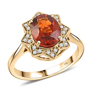 Luxoro AAA Tanzanian Sunlit Garnet and G-H I2 Diamond 4.00 ctw Ring in 10K Yellow Gold (Size 5.5)