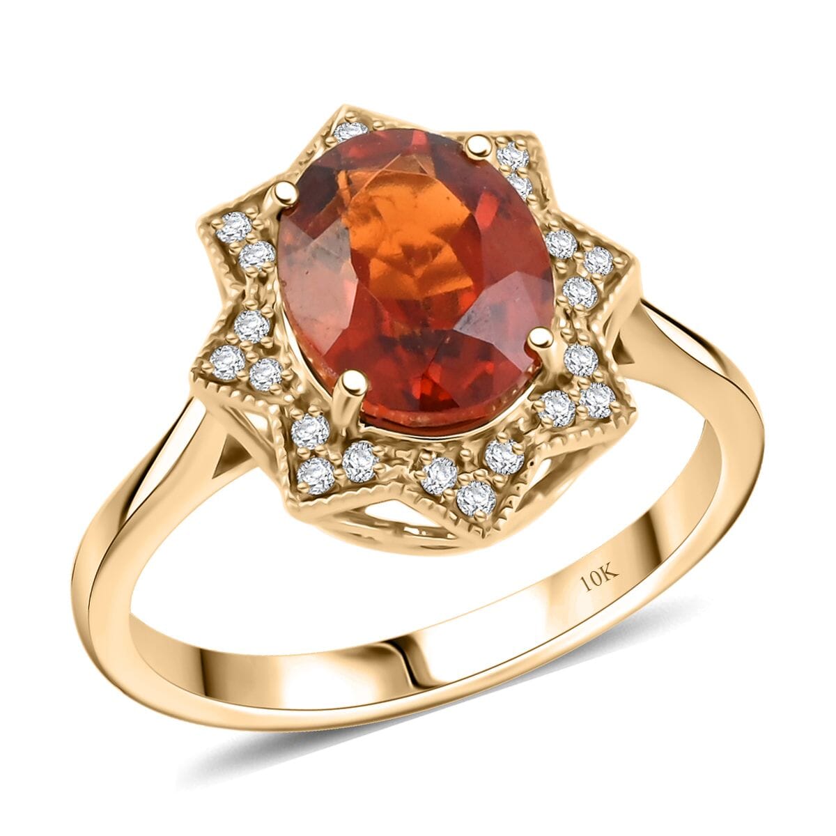 Luxoro AAA Tanzanian Sunlit Garnet and G-H I2 Diamond 4.00 ctw Ring in 10K Yellow Gold (Size 6.0) image number 0