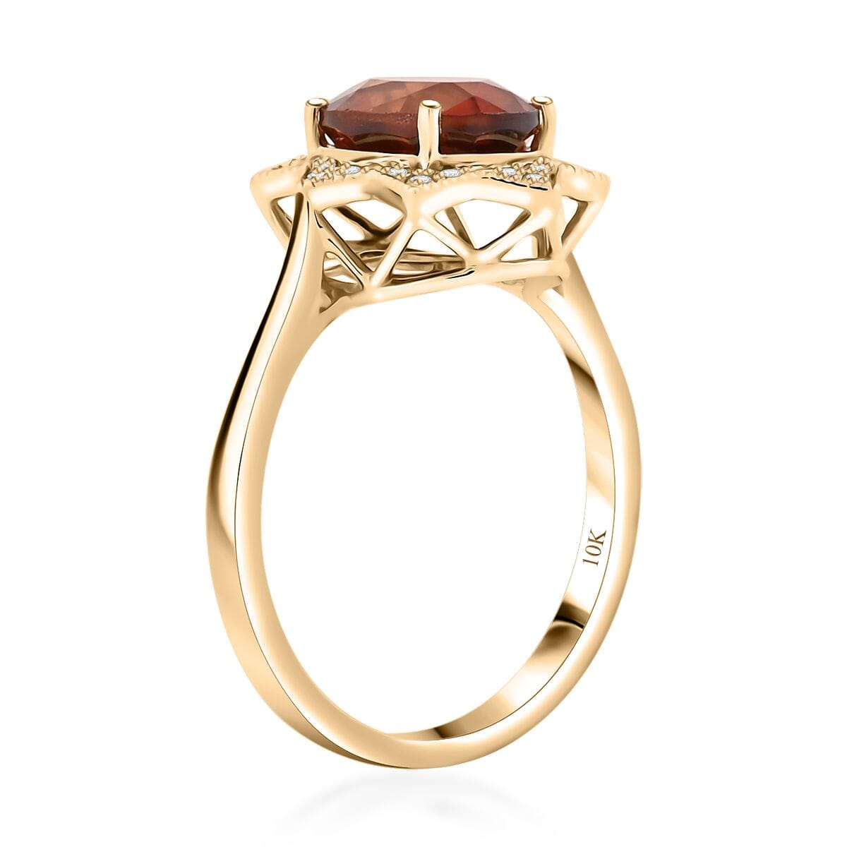 Luxoro AAA Tanzanian Sunlit Garnet and G-H I2 Diamond 4.00 ctw Ring in 10K Yellow Gold (Size 6.0) image number 3