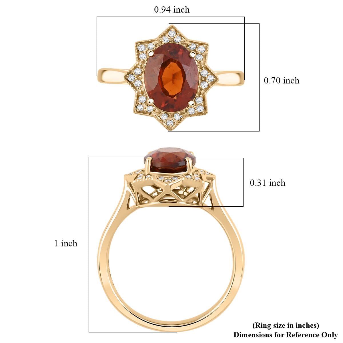 Luxoro AAA Tanzanian Sunlit Garnet and G-H I2 Diamond 4.00 ctw Ring in 10K Yellow Gold (Size 6.0) image number 5