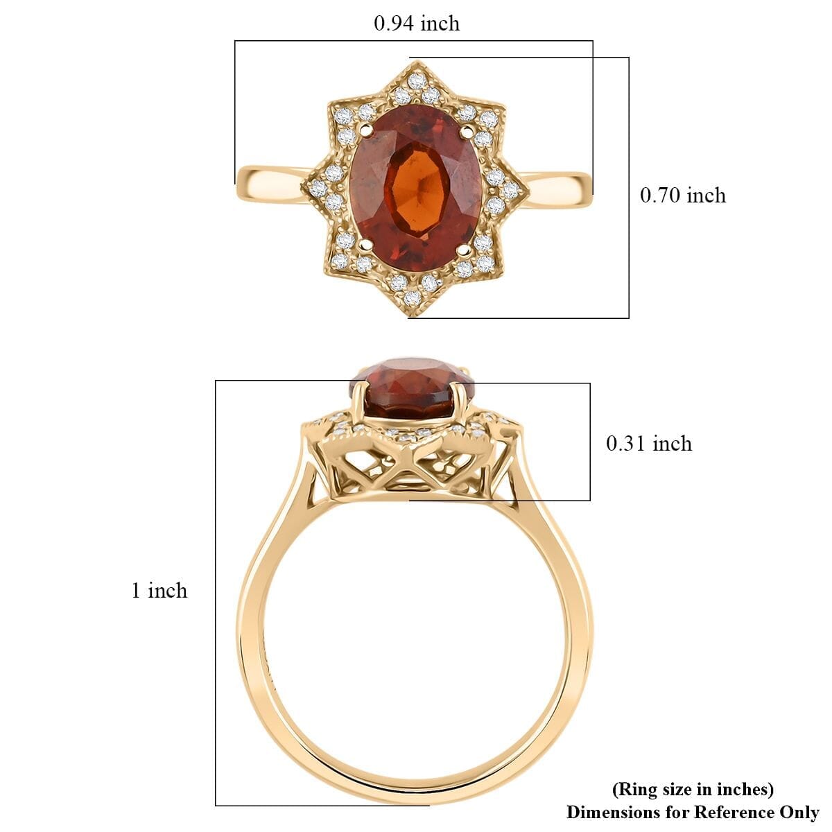 Luxoro AAA Tanzanian Sunlit Garnet and G-H I2 Diamond 4.00 ctw Ring in 10K Yellow Gold (Size 6.5) image number 5