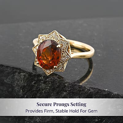Luxoro AAA Ceylon Honey Garnet, Diamond Ring in 10K Yellow Gold 4.00 ctw (Size 7.0)