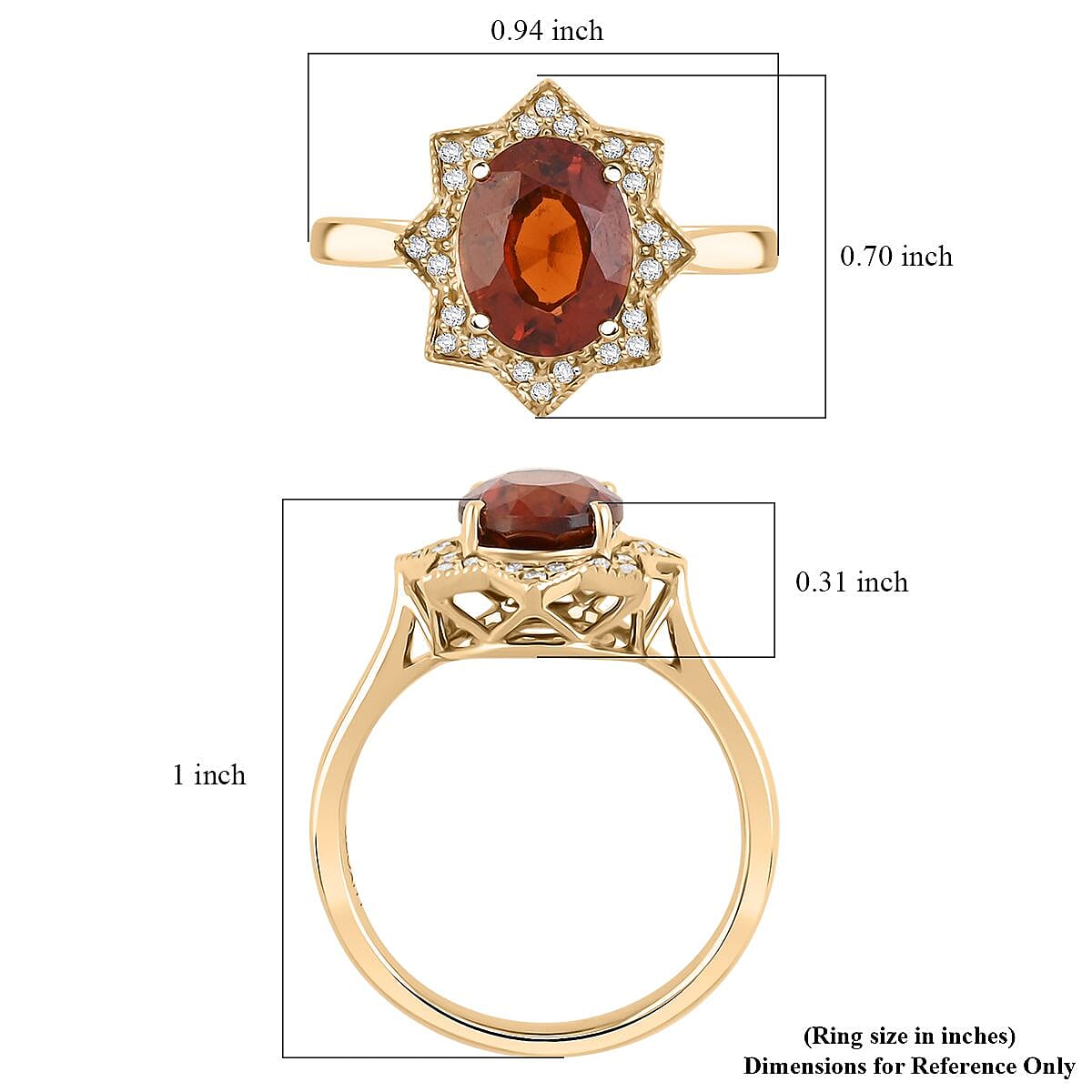 Luxoro AAA Tanzanian Sunlit Garnet and G-H I2 Diamond 4.00 ctw Ring in 10K Yellow Gold (Size 7.0) image number 5