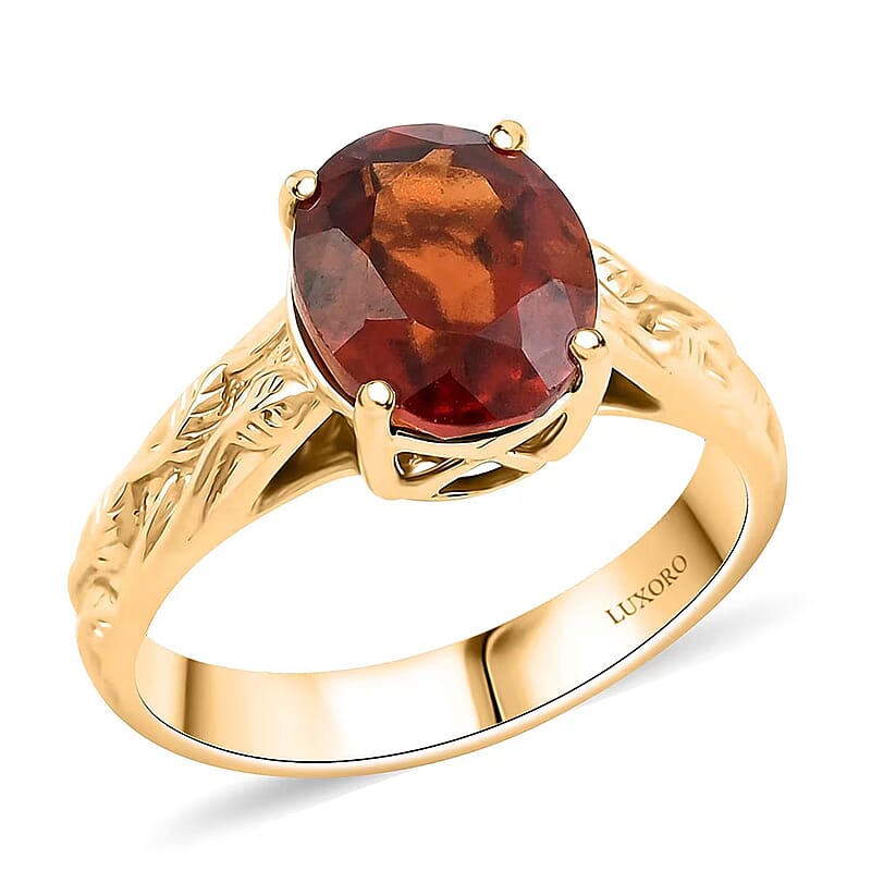 Luxoro AAA Ceylon Honey Garnet Solitaire Ring in 10K Yellow Gold 3.30 ctw (Size 10.0)
