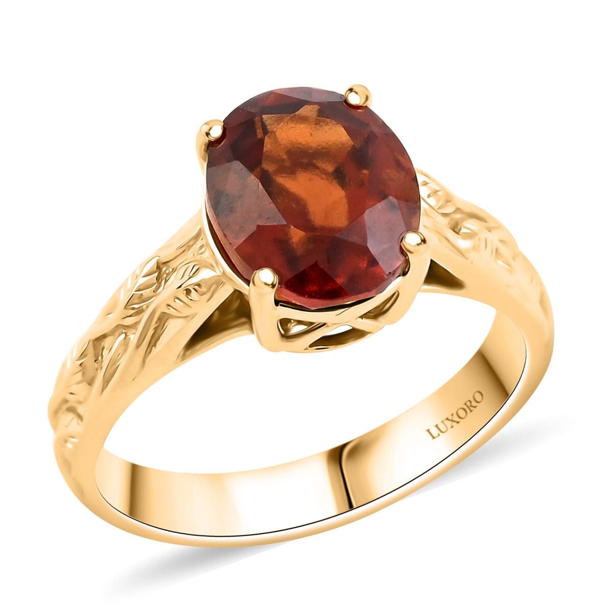 Certified & Appraised Luxoro AAA Sri Lankan Honey Garnet 3.30 ctw Solitaire Ring in 10K Yellow Gold (Size 6.0) 4.24 Grams image number 0