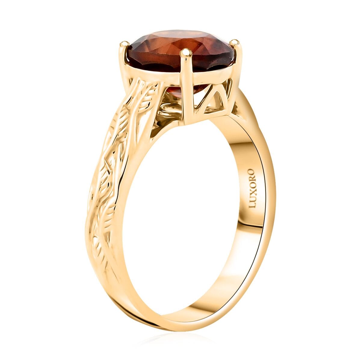Certified & Appraised Luxoro AAA Sri Lankan Honey Garnet 3.30 ctw Solitaire Ring in 10K Yellow Gold (Size 6.0) 4.24 Grams image number 3