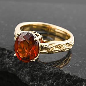 Luxoro AAA Ceylon Honey Garnet Solitaire Ring in 10K Yellow Gold 3.30 ctw (Size 9.0)