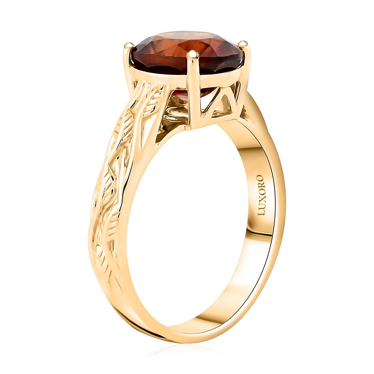 Luxoro AAA Ceylon Honey Garnet 3.30 ctw Solitaire Ring in 10K Yellow Gold (Size 9.0) 4.24 Grams image number 3