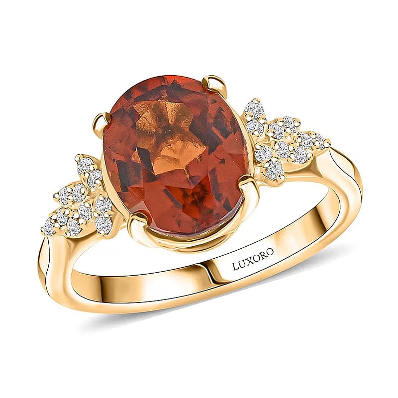 Luxoro AAA Ceylon Honey Garnet and G-H I2 Diamond 3.45 ctw Ring in 10K Yellow Gold (Size 10.0)