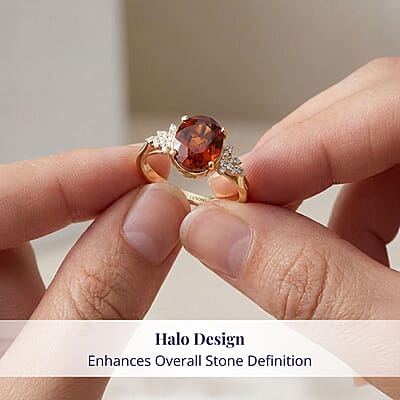 Luxoro AAA Ceylon Honey Garnet and G-H I2 Diamond 3.45 ctw Ring in 10K Yellow Gold (Size 10.0)
