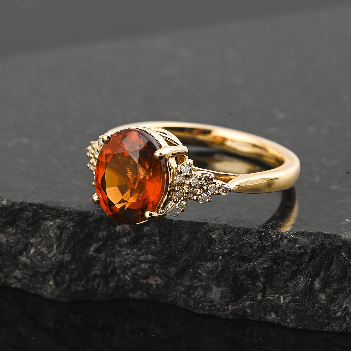 Luxoro AAA AAA Ratnapura Hessonite and G-H I2 Diamond 3.45 ctw Ring in 10K Yellow Gold (Size 10.5) image number 1