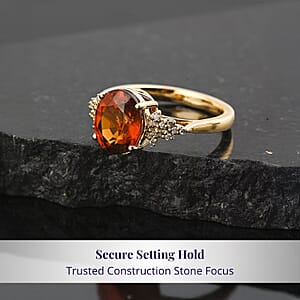 Luxoro AAA AAA Ratnapura Hessonite and G-H I2 Diamond 3.45 ctw Ring in 10K Yellow Gold (Size 11.5)