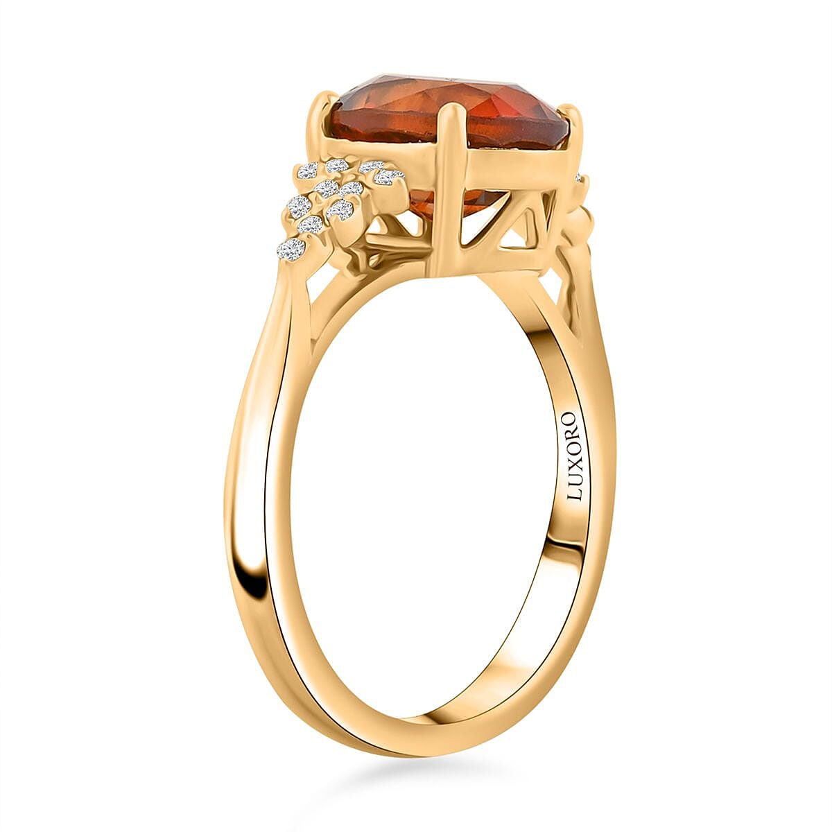 Luxoro AAA Sri Lankan Honey Garnet and G-H I2 Diamond 3.45 ctw Ring in 10K Yellow Gold (Size 6.0) image number 3