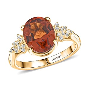 Luxoro AAA AAA Ratnapura Hessonite and G-H I2 Diamond 3.45 ctw Ring in 10K Yellow Gold (Size 7.5)