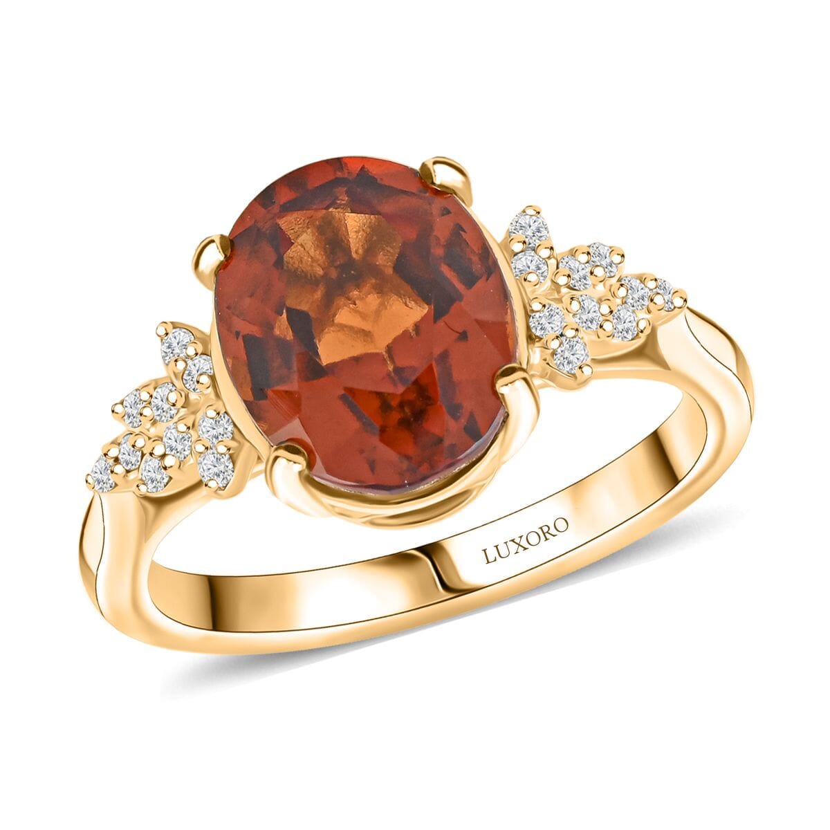 Certified & Appraised Luxoro AAA Sri Lankan Honey Garnet and G-H I2 Diamond 3.45 ctw Ring in 10K Yellow Gold (Size 8.0) image number 0