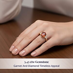 Luxoro AAA Ceylon Honey Garnet and G-H I2 Diamond 3.45 ctw Ring in 10K Yellow Gold (Size 8.0)