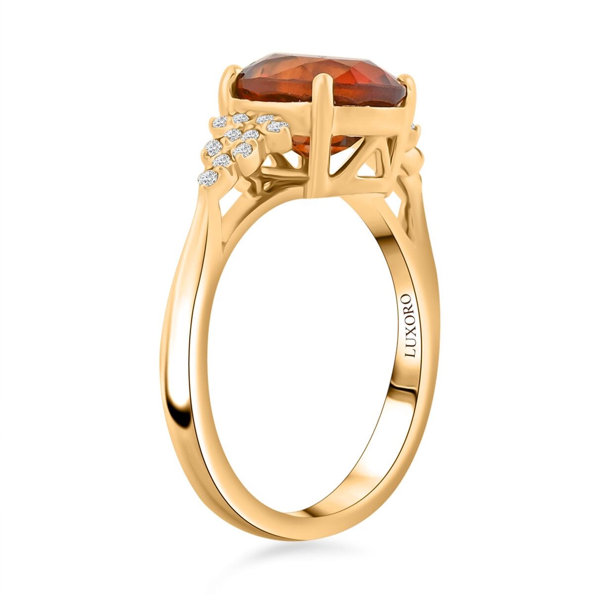 Certified & Appraised Luxoro AAA Sri Lankan Honey Garnet and G-H I2 Diamond 3.45 ctw Ring in 10K Yellow Gold (Size 8.0) image number 3