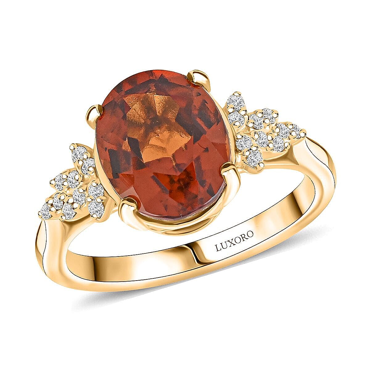 Luxoro AAA AAA Ratnapura Hessonite and G-H I2 Diamond 3.45 ctw Ring in 10K Yellow Gold (Size 9.5) image number 0