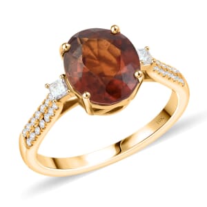 Certified & Appraised Luxoro AAA Sri Lankan Honey Garnet and G-H I2 Diamond 3.60 ctw Ring in 10K Yellow Gold (Size 10.0)