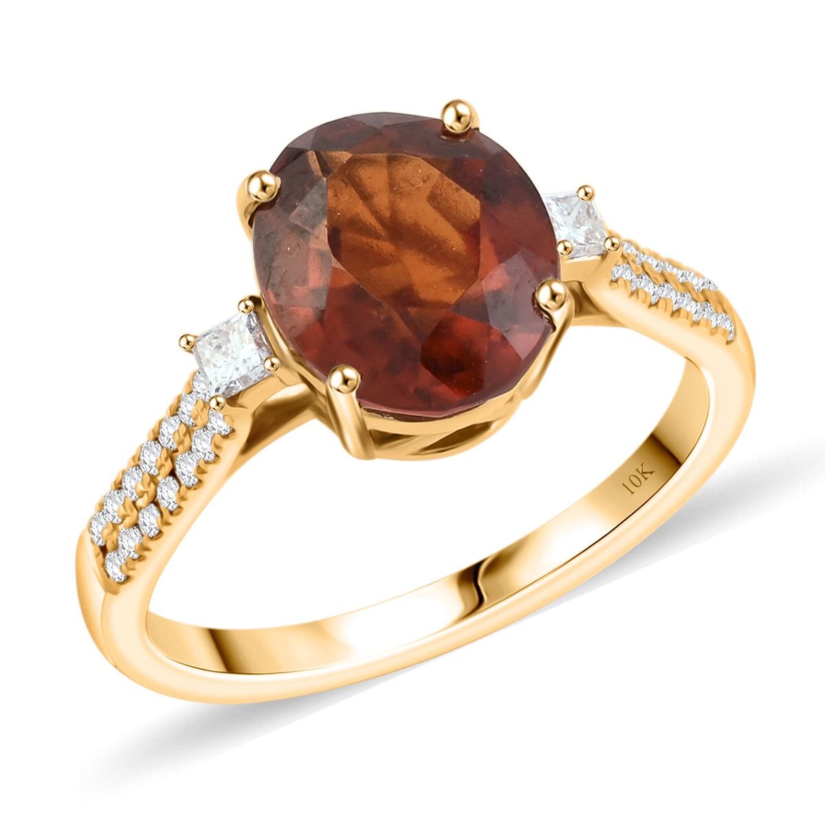 Certified & Appraised Luxoro AAA Sri Lankan Honey Garnet and G-H I2 Diamond 3.60 ctw Ring in 10K Yellow Gold (Size 7.0) image number 0