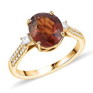 Luxoro AAA Sri Lankan Honey Garnet and G-H I2 Diamond 3.60 ctw Ring in 10K Yellow Gold (Size 7.0)