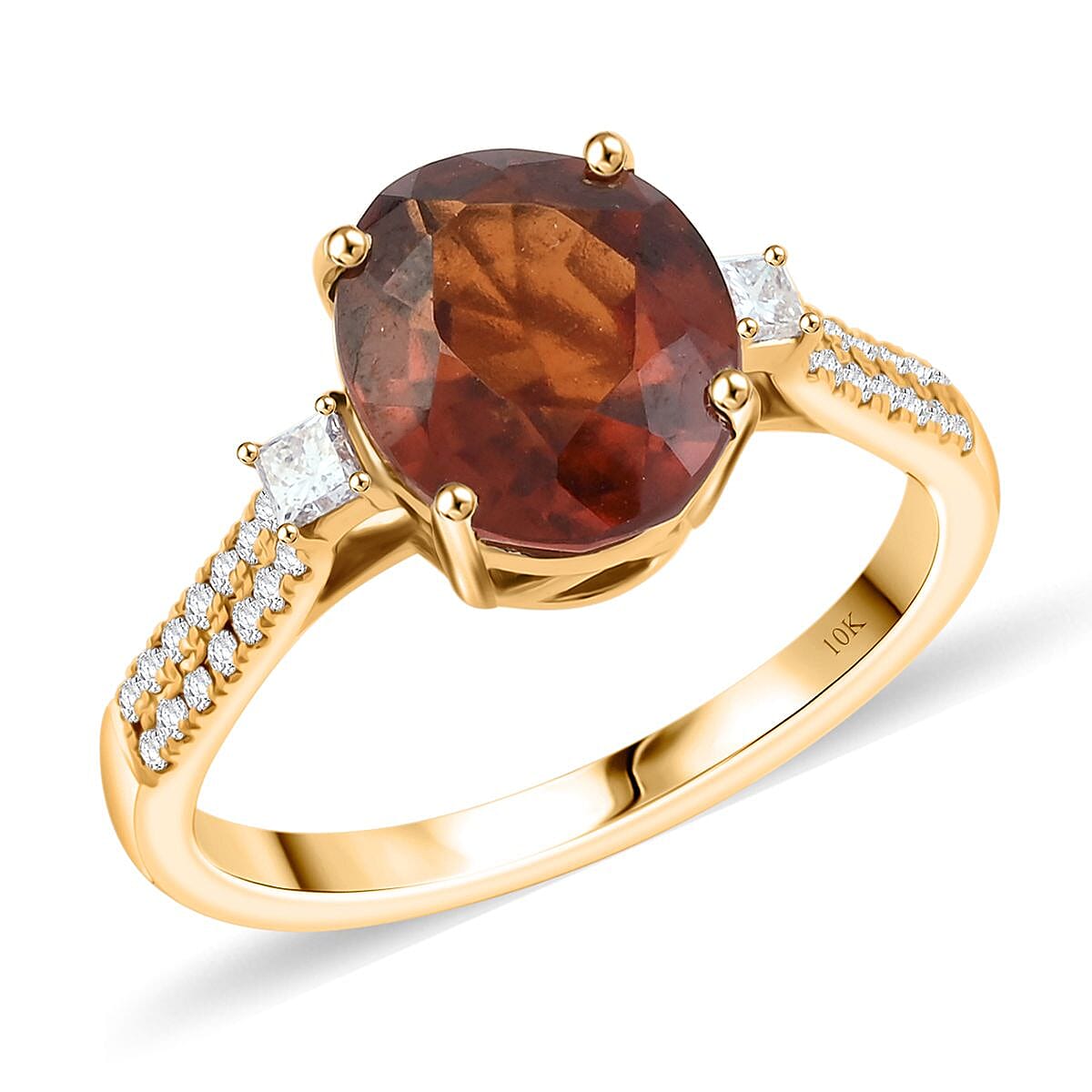 Luxoro AAA Sri Lankan Honey Garnet and G-H I2 Diamond 3.60 ctw Ring in 10K Yellow Gold (Size 8.0) image number 0