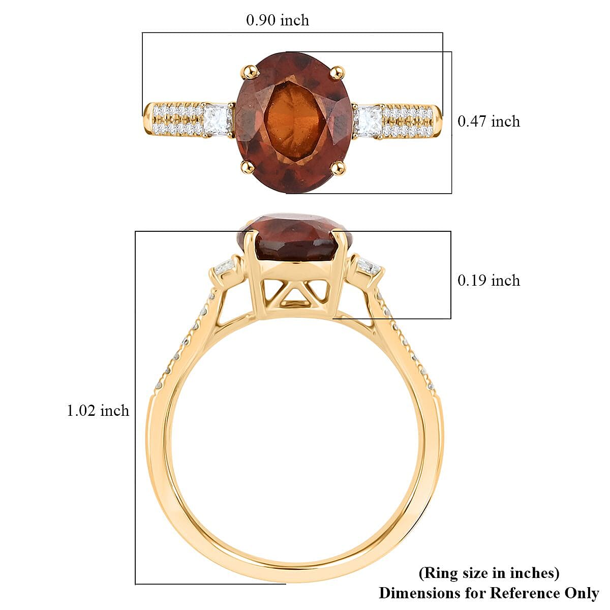 Luxoro AAA Sri Lankan Honey Garnet and G-H I2 Diamond 3.60 ctw Ring in 10K Yellow Gold (Size 8.0) image number 5