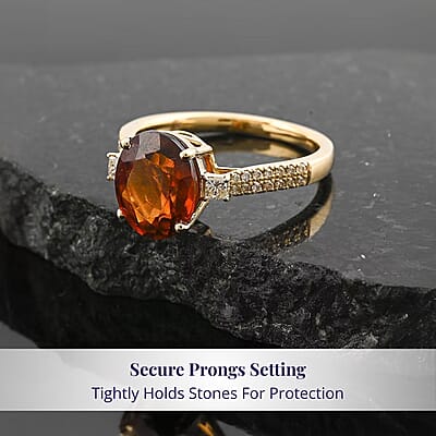 Luxoro AAA Ceylon Honey Garnet, Diamond Ring in 10K Yellow Gold 3.60 ctw (Size 9.0)