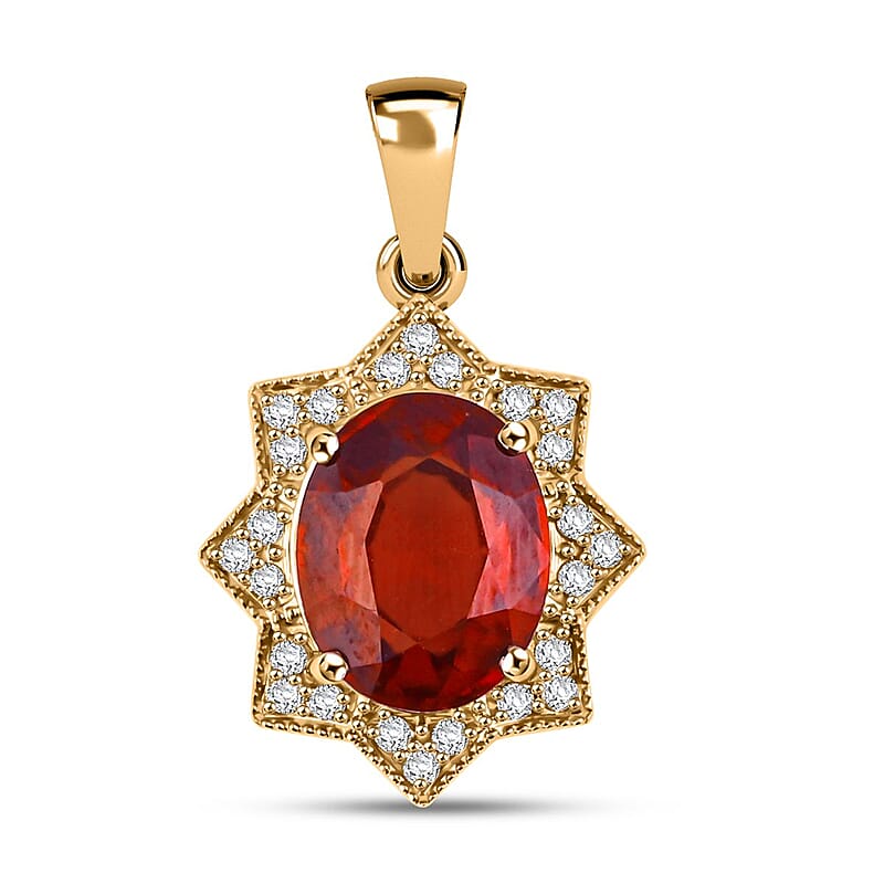 Luxoro AAA Ceylon Honey Garnet and G-H I2 Diamond 3.85 ctw Pendant without Chain in 10K Yellow Gold