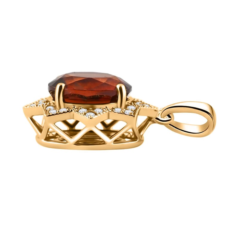 Luxoro AAA Ceylon Honey Garnet and G-H I2 Diamond 3.85 ctw Pendant without Chain in 10K Yellow Gold