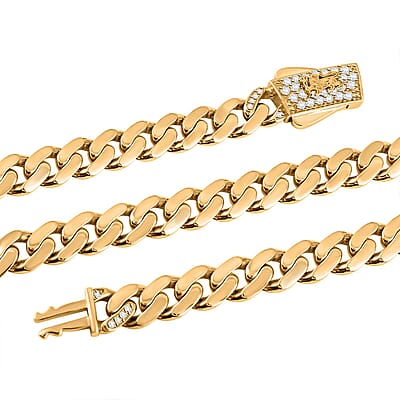 6mm Miami Cuban Necklace in 10K Yellow Gold with Simulated Diamond Lock 16.20 Grams 22 Inches