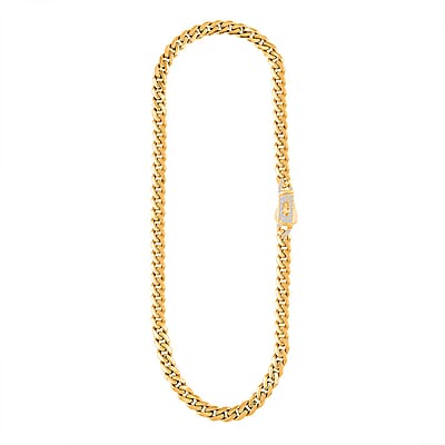 6mm Miami Cuban Necklace in 10K Yellow Gold with Simulated Diamond Lock 16.20 Grams 22 Inches