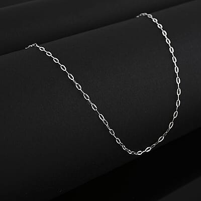 Italian Mini Paper Clip Chain Necklace in 10K White Gold 0.80 Grams 20 Inches 