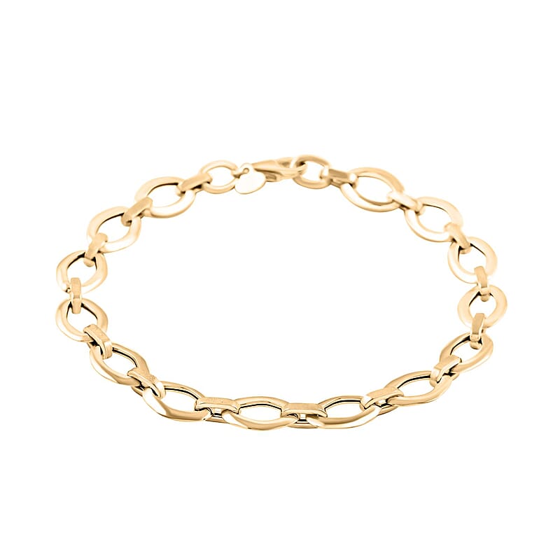 Italian 7mm Oval Marquise Kite Chain Bracelet in 10K Yellow Gold (7.50 In) 2.70 Grams
