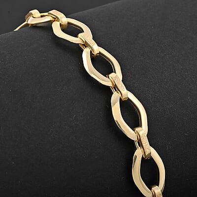 Italian 7mm Oval Marquise Kite Chain Bracelet in 10K Yellow Gold (7.50 In) 2.70 Grams