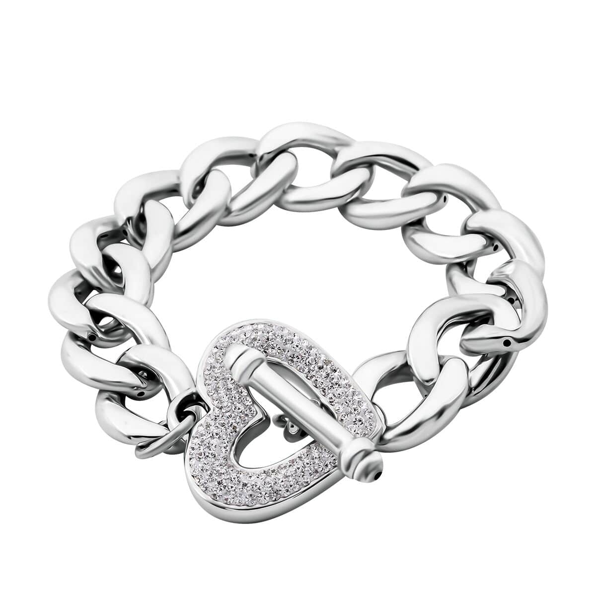 White Crystal Heart Bracelet in Sterling Silver (6.50 In) image number 0