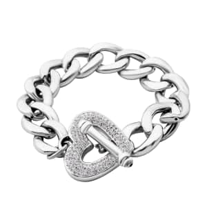 White Crystal Heart Bracelet in Sterling Silver (6.50 In)