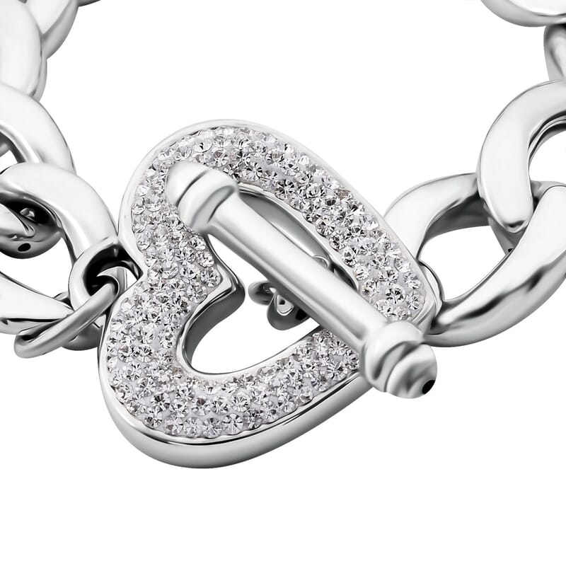 White Crystal Heart Bracelet in Sterling Silver (6.50 In)
