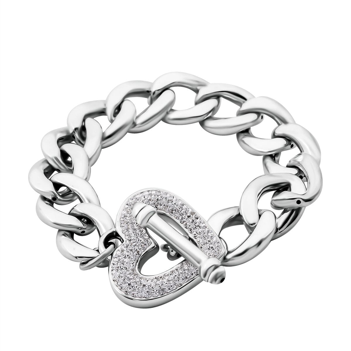 White Crystal Heart Bracelet in Sterling Silver (7.25 In) image number 0