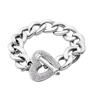 White Crystal Heart Bracelet in Sterling Silver (7.25 In)