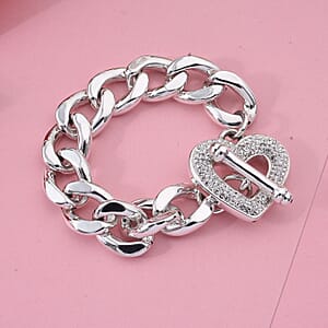 White Crystal Heart Bracelet in Sterling Silver (7.25 In)