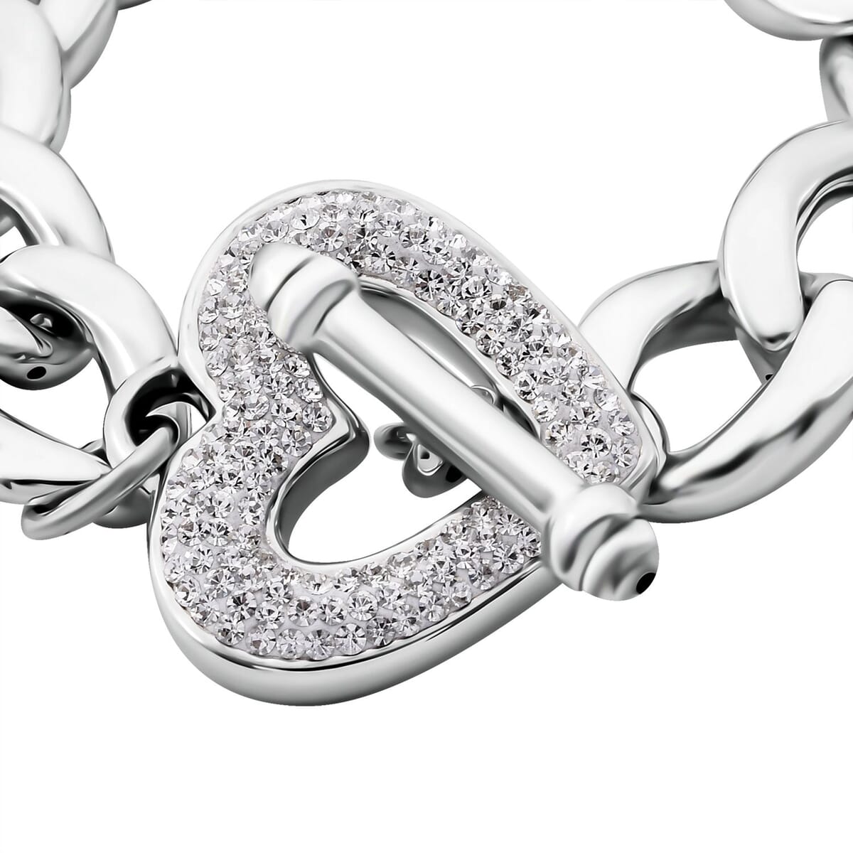 White Crystal Heart Bracelet in Sterling Silver (7.25 In) image number 2