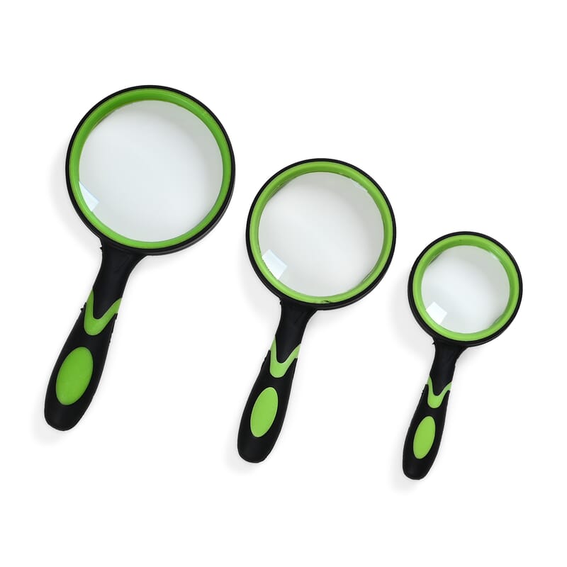 Set of 3 Green-Handheld Magnifying Glass (60mm/5x, 80mm/6x and 90mm/7x)