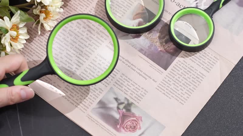 Set of 3 Green-Handheld Magnifying Glass (60mm/5x, 80mm/6x and 90mm/7x)